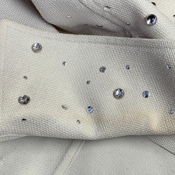 XU ZHI Size M Cream Silver Polyester Studded Zip Up Blouson Jacket - Picture 12 of 13